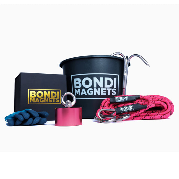 The Bondi Pink magnet fishing kit, 1460kg magnet with pink rope and cover